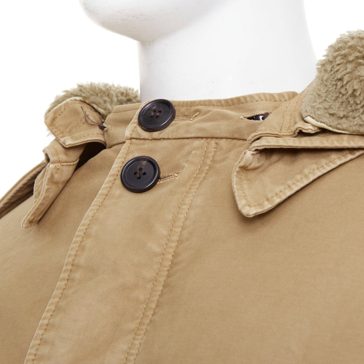 PRADA 2023 Runway shearling trim canvas hooded cropped bomber jacket IT48 M