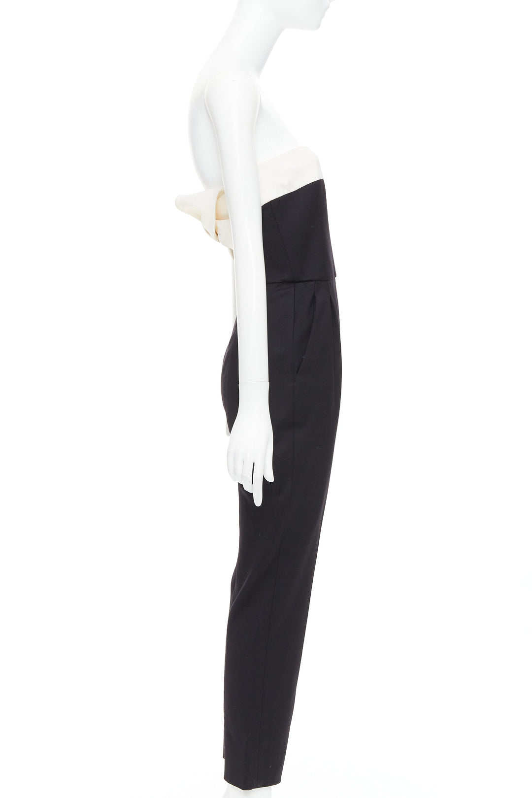 VALENTINO black cream wool blend bow black strapless jumpsuit IT40 S