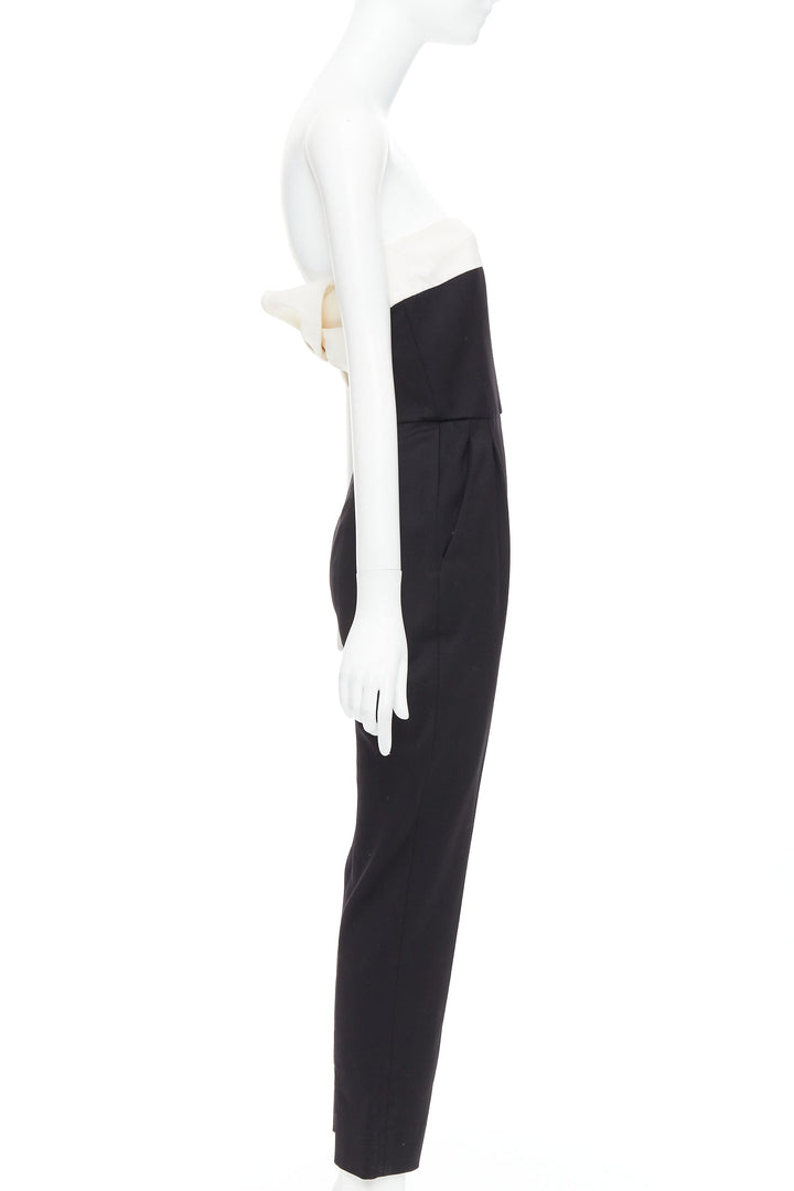 VALENTINO black cream wool blend bow black strapless jumpsuit IT40 S