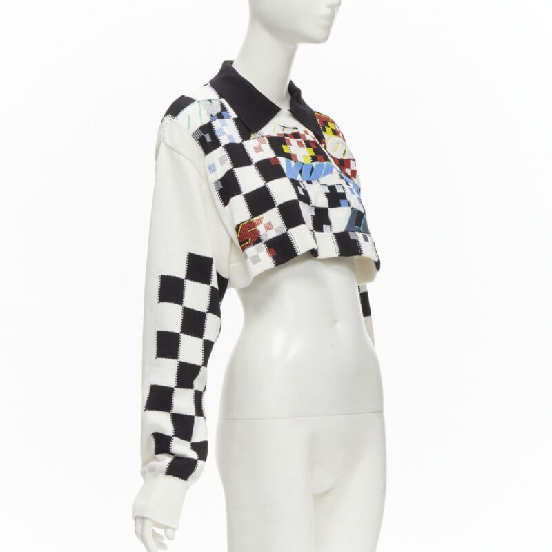 LOUIS VUITTON 2022 Racecar white Damier logo embroidery cropped pullover S
