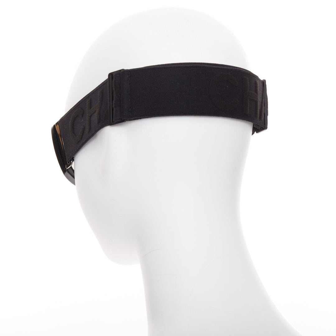 CHANEL black acetate technical shield ski goggles sunglasses