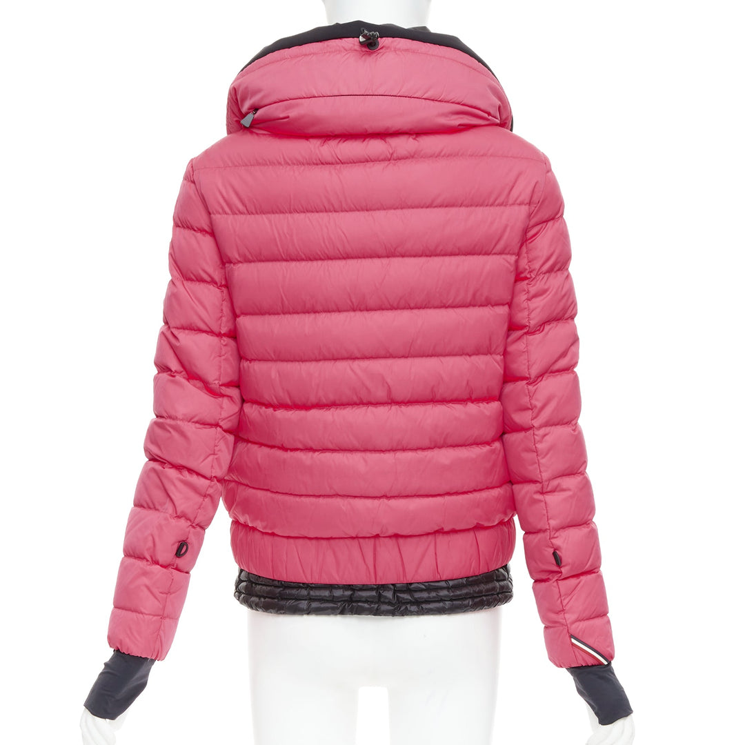 MONCLER Grenoble pink nylon black trim down filled puffer ski jacket Sz1 S