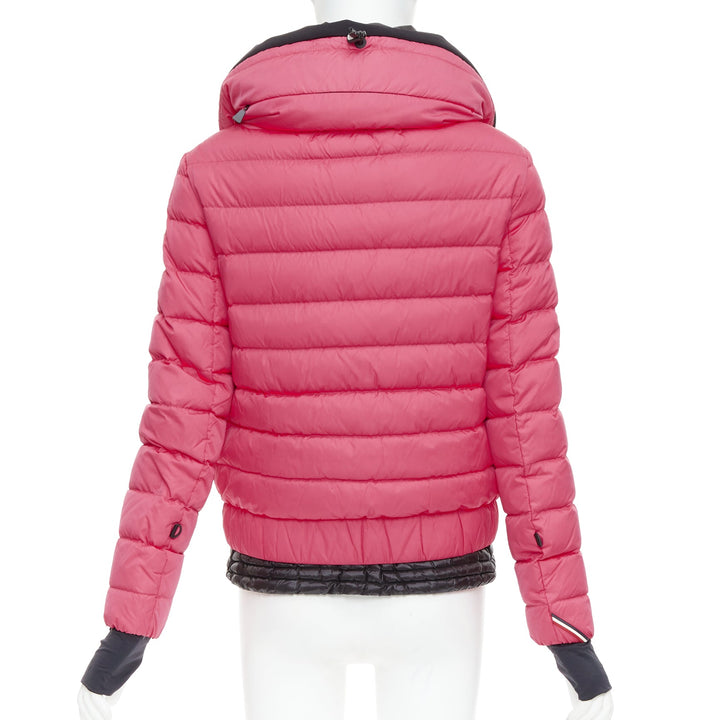 MONCLER Grenoble pink nylon black trim down filled puffer ski jacket Sz1 S