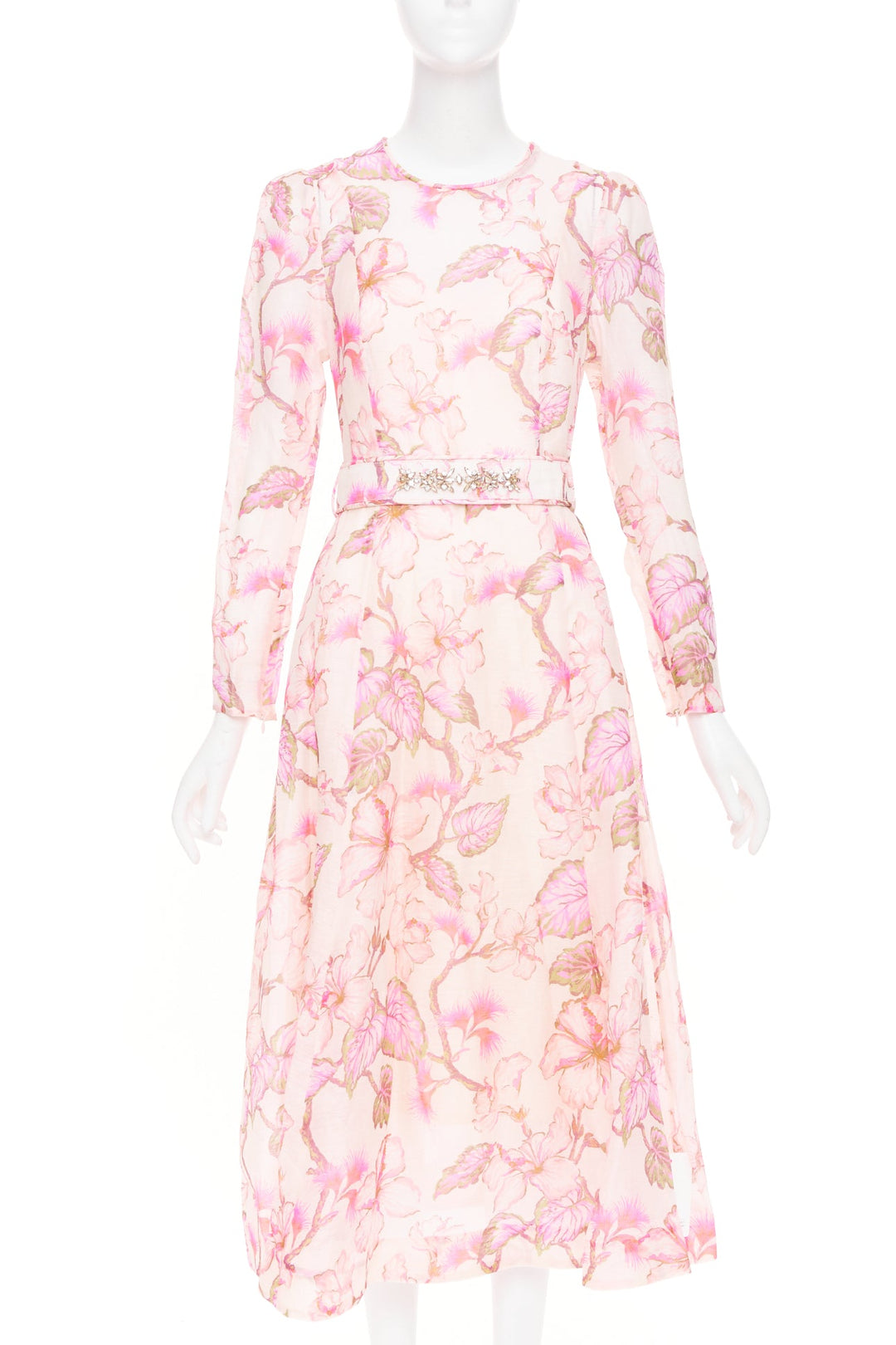 ZIMMERMANN 2024 Runway Matchmaker pink floral linen silk midi dress Size 1 XS-S