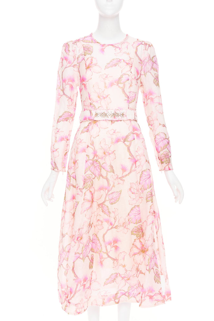 ZIMMERMANN 2024 Runway Matchmaker pink floral linen silk midi dress Size 1 XS-S