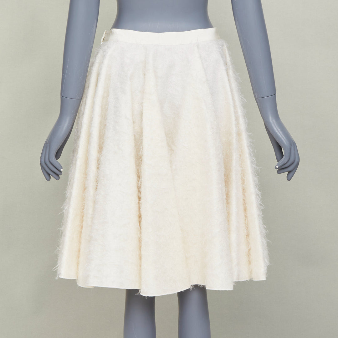 GIAMBATTISTA VALLI 2015 brushed flare beige wool silk textured midi skirt IT42 M