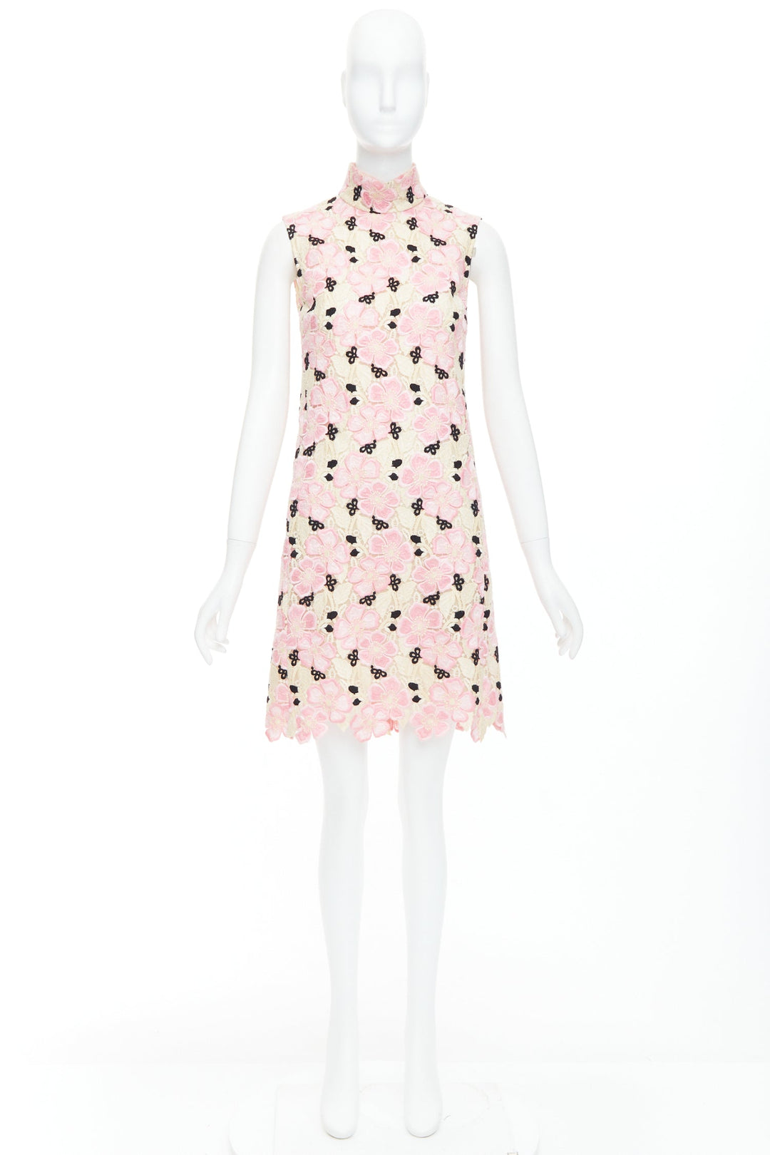 GIAMBATTISTA VALLI pink cream floral guipure lace mock neck dress IT38 XXS