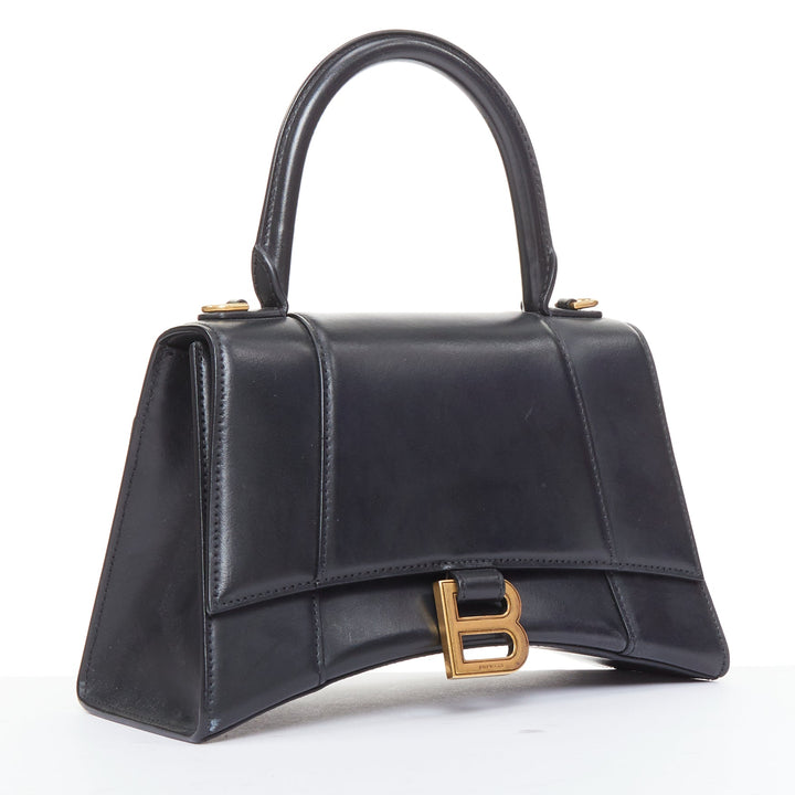 BALENCIAGA 2019 Demna Hourglass Small black smooth leather B flap bag
