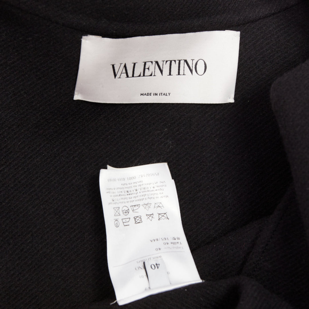VALENTINO 2021 black wool blend boxy V logo double breasted coat IT40 S