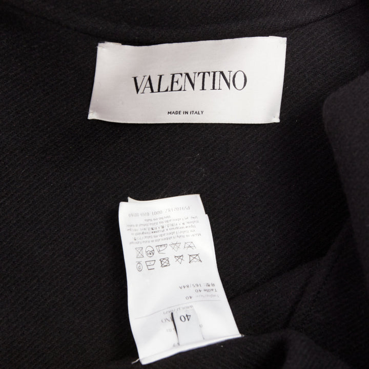VALENTINO 2021 black wool blend boxy V logo double breasted coat IT40 S