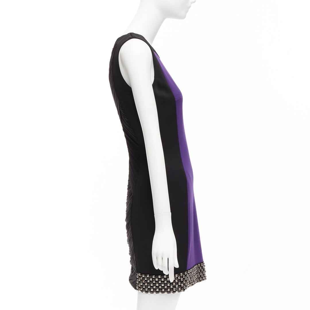 VERSACE purple silk blend silver studs colorblock mod shift dress IT42 M