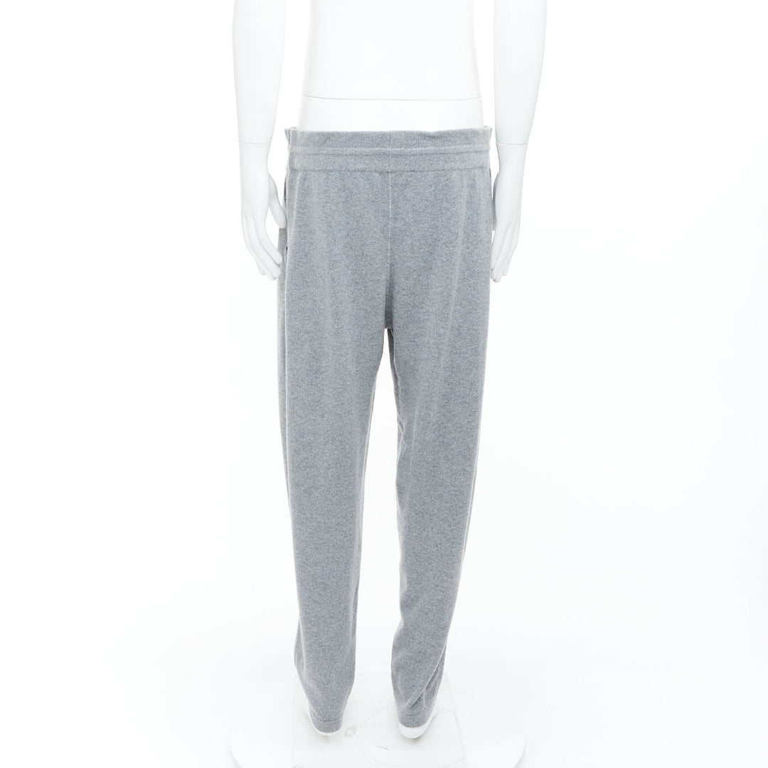 LORO PIANA Baby Merano Cashmere light gray melange knit drawstring joggers XXL