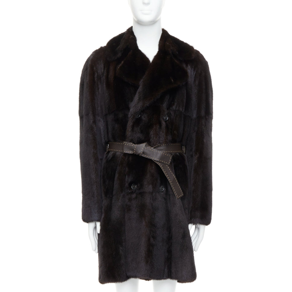 Male mannequin wearing Fendi CA0141030 Brown Fur Men Coat in Size IT48 | Available at JHROP