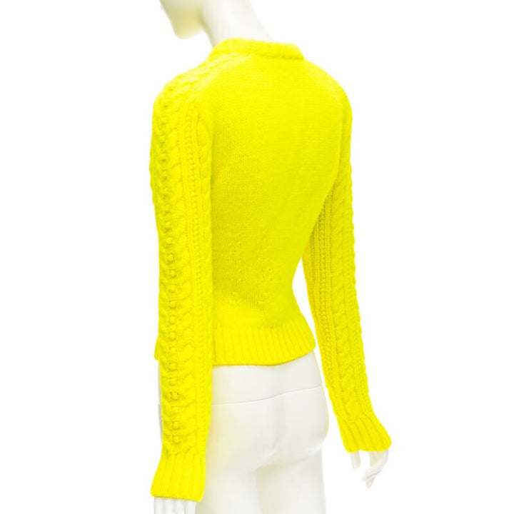 PHILOSOPHY DI LORENZO SERAFINI 100% wool yellow fitted cable knit sweater IT40 S