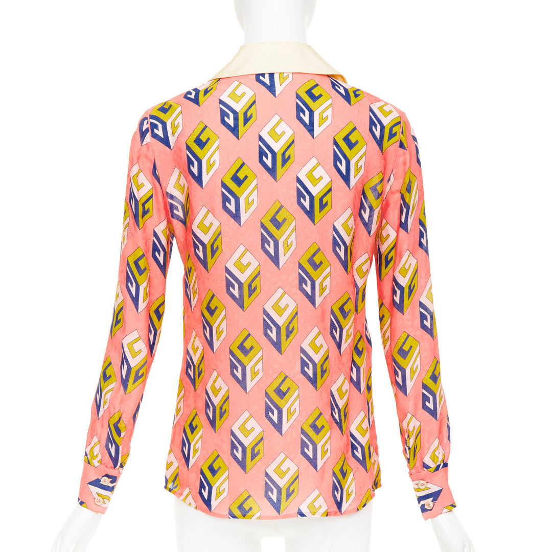 GUCCI Alessandro Michele 2017 pink geometric vintage G print blouse IT38 XS