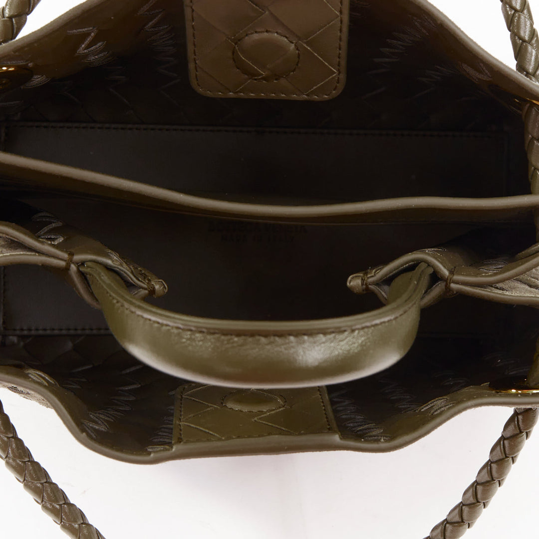 BOTTEGA VENETA Small Andiamo grey intrecciato suede gold knot tote bag