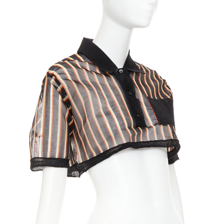 rare MIU MIU 2015 Vintage Psychedelic striped sheer cropped polo shirt IT36 XXS