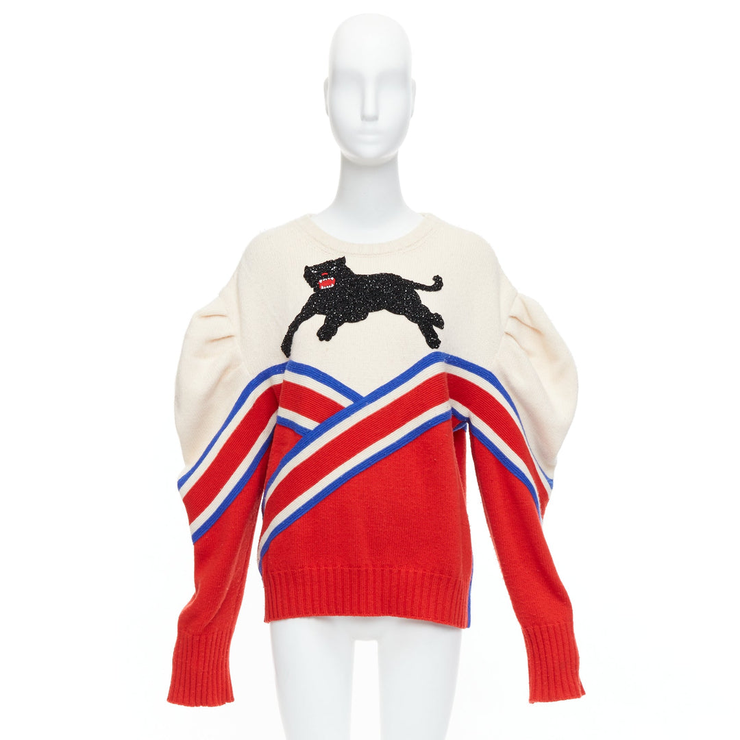 GUCCI Alessandro 2016 Runway 100% wool crystal panther intarsia puff sweater