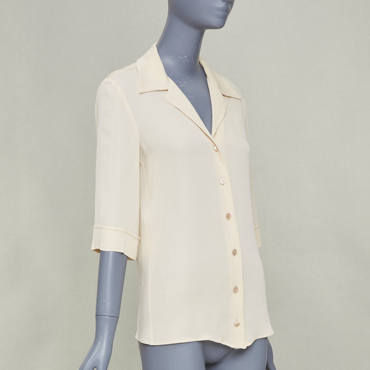 GUCCI 2017 GUCCIFY printed back cream viscose silk short sleeve shirt IT40 S