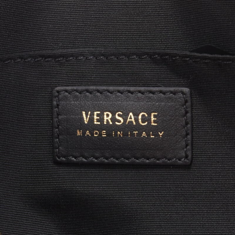 VERSACE gold Virtus Barocco V black leather zip clutch crossbody bag