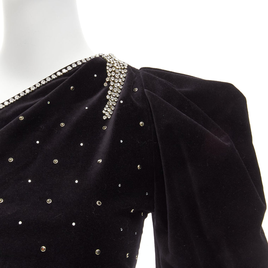 ISABEL MARANT silver crystal embellished studded beads black velvet top FR36 S