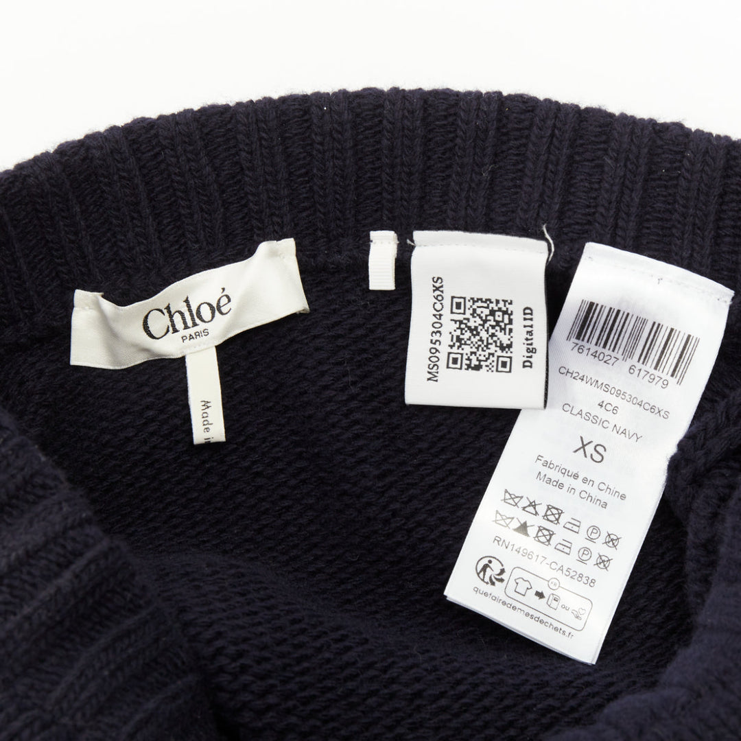 CHLOE 2024 Runway classic navy wool cashmere blend button knit mini shorts XS