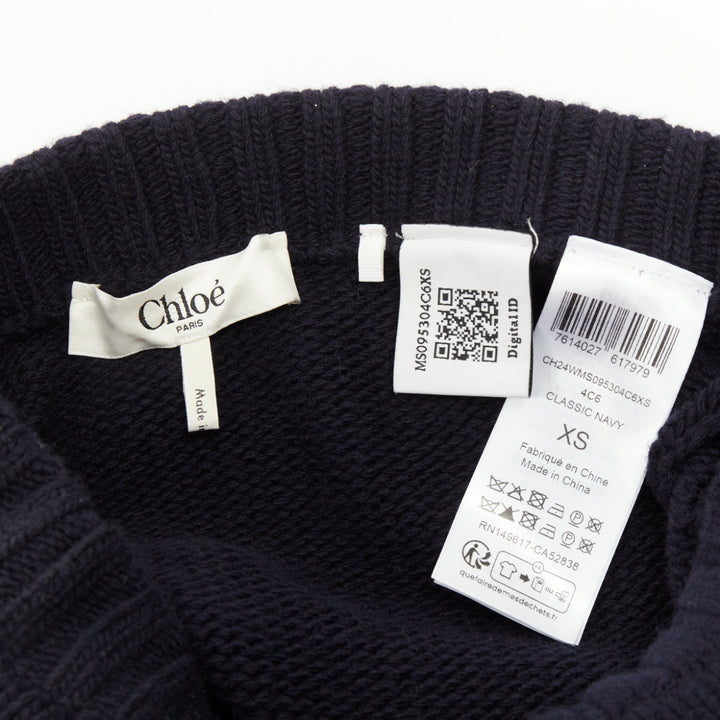CHLOE 2024 Runway classic navy wool cashmere blend button knit mini shorts XS