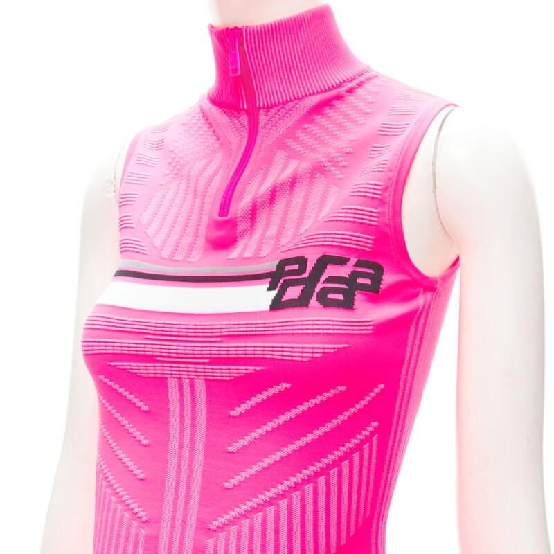 PRADA 2018 pink graphic Racing Sports Logo bodycon zip up top XS