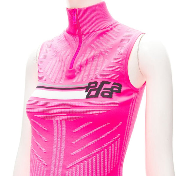 PRADA 2018 pink graphic Racing Sports Logo bodycon zip up top XS