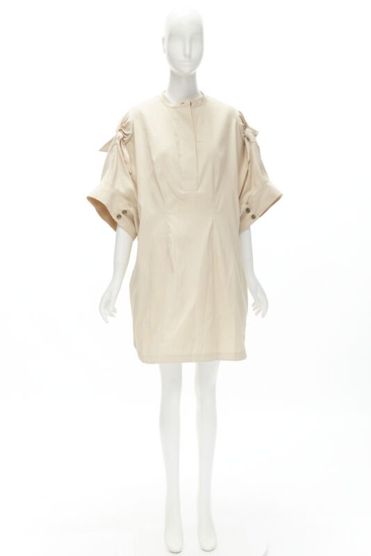 3.1 PHILLIP LIM beige cotton blend knot tie oversized cocoon dress US2 S