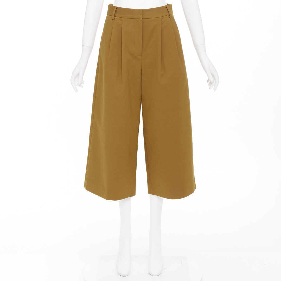 TIBI tan brown cotton blend twill pleated front high waisted crop pants US0 XS