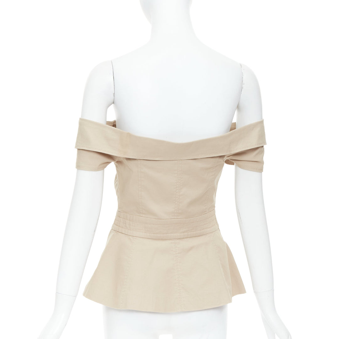 MARISSA WEBB Chantal khaki cotton deconstructed trench off shoulder top S