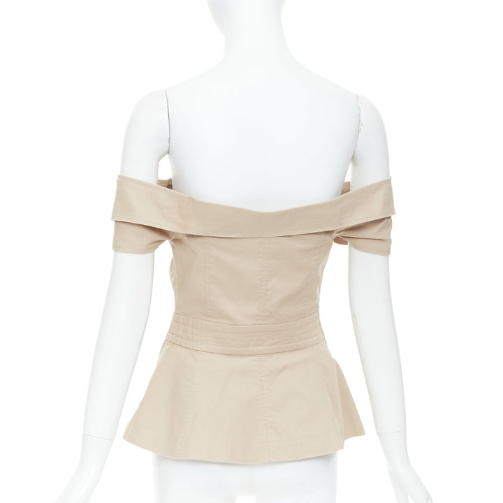 MARISSA WEBB Chantal khaki cotton deconstructed trench off shoulder top S