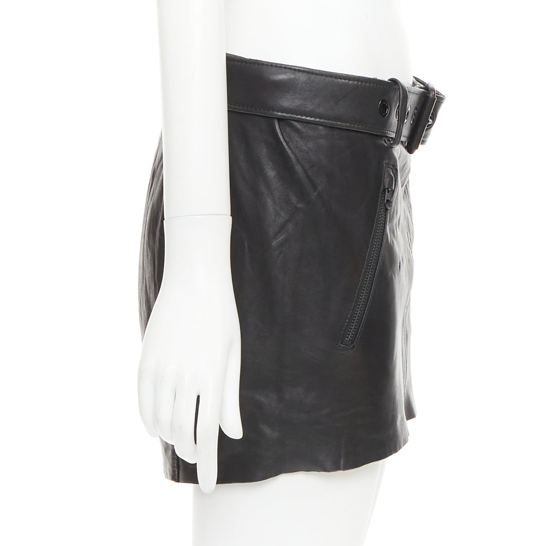 ACNE STUDIOS 2011 Mimi black tumbled lamb leather biker asymmetric skirt FR36 S