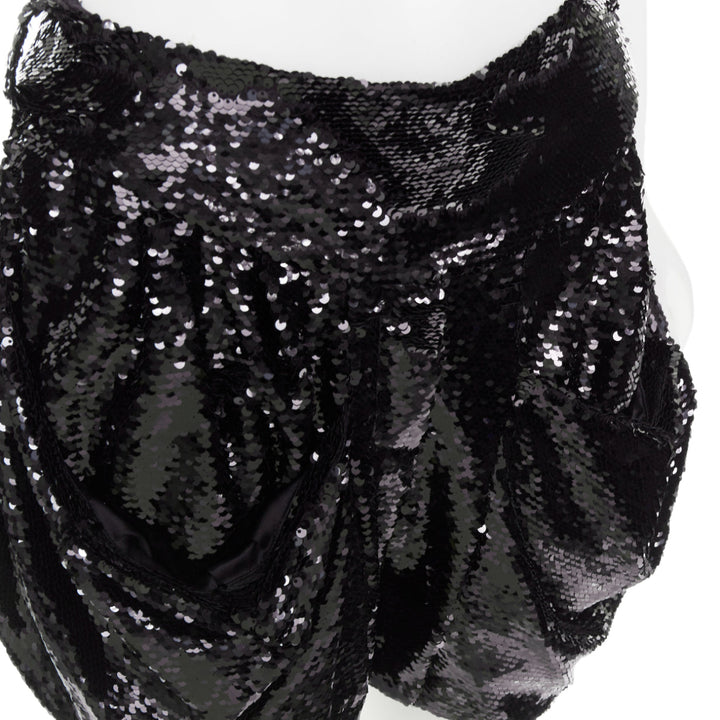 ALEXANDRE VAUTHIER COUTURE black sequinned draped front pocketed bubble shorts