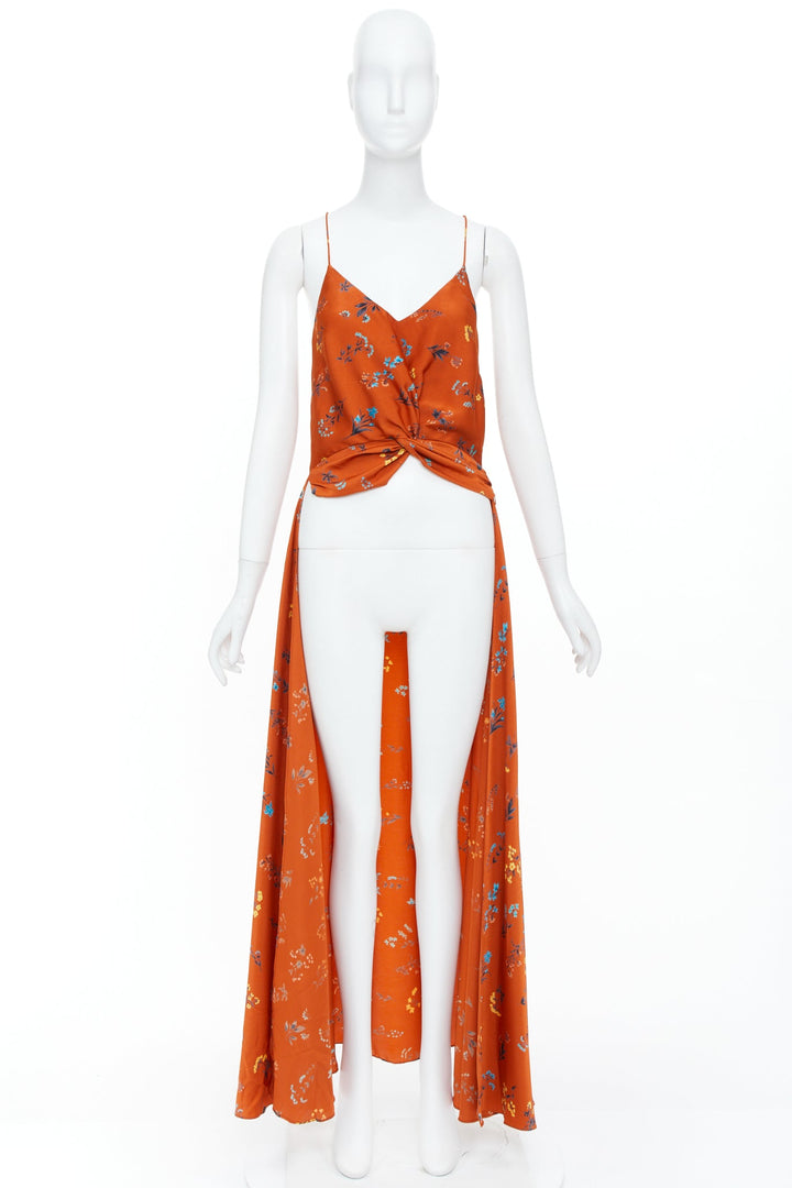 CAROLINE CONSTAS 2018 orange floral silk crop twist high low trained camisole M