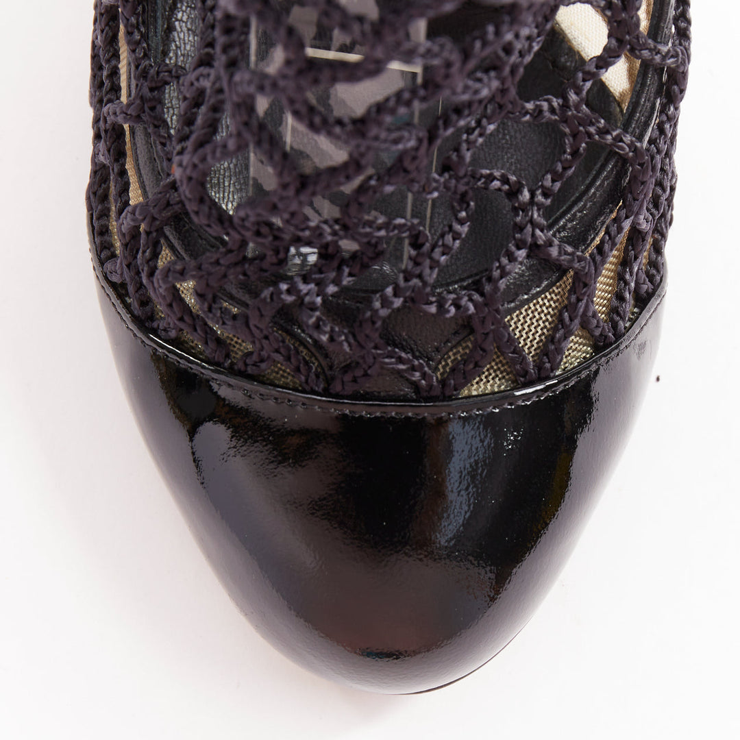 DOLCE GABBANA 2012  black patent leather fishnet maryjane heeled booties EU36