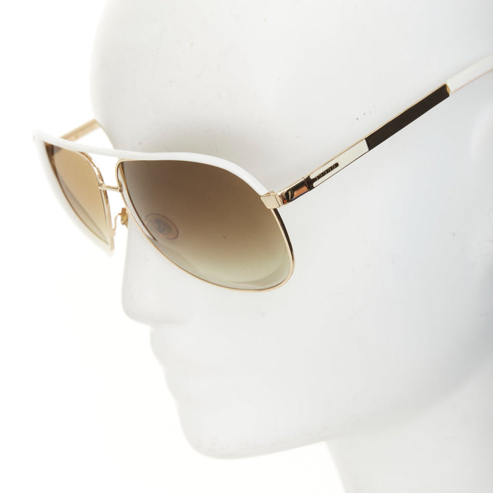 GUCCI 2008 Vintage GG 1827/S white enamel bar gold aviator sunglasses shades
