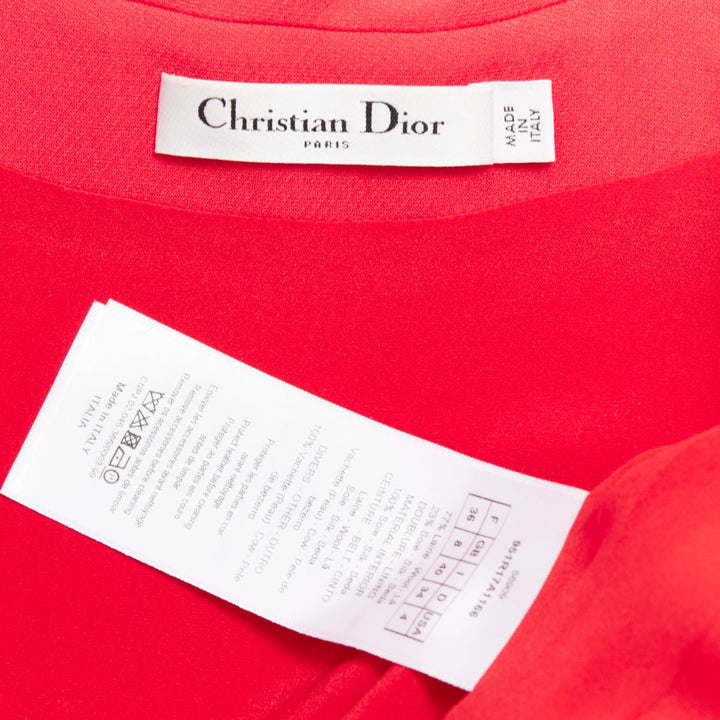 CHRISTIAN DIOR 2019 red wool silk half zip belted flare dress FR36 S