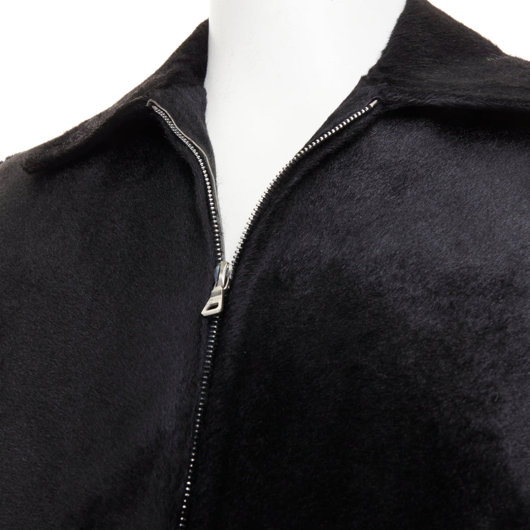 PRADA 1990s Vintage black horsehair leather pocketed boxy minimal jacket IT48 M