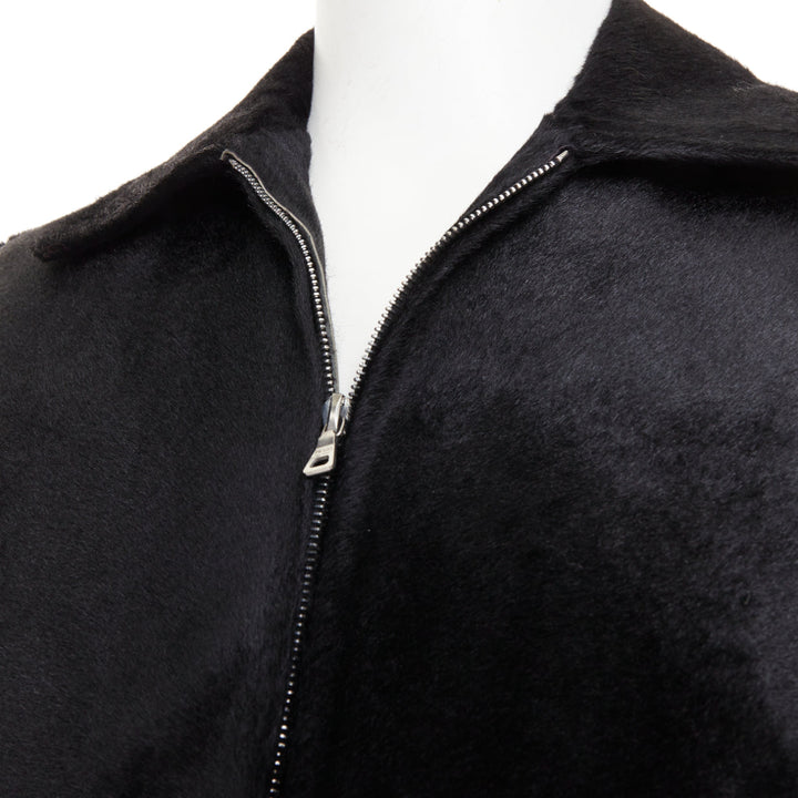 PRADA 1990s Vintage black horsehair leather pocketed boxy minimal jacket IT48 M