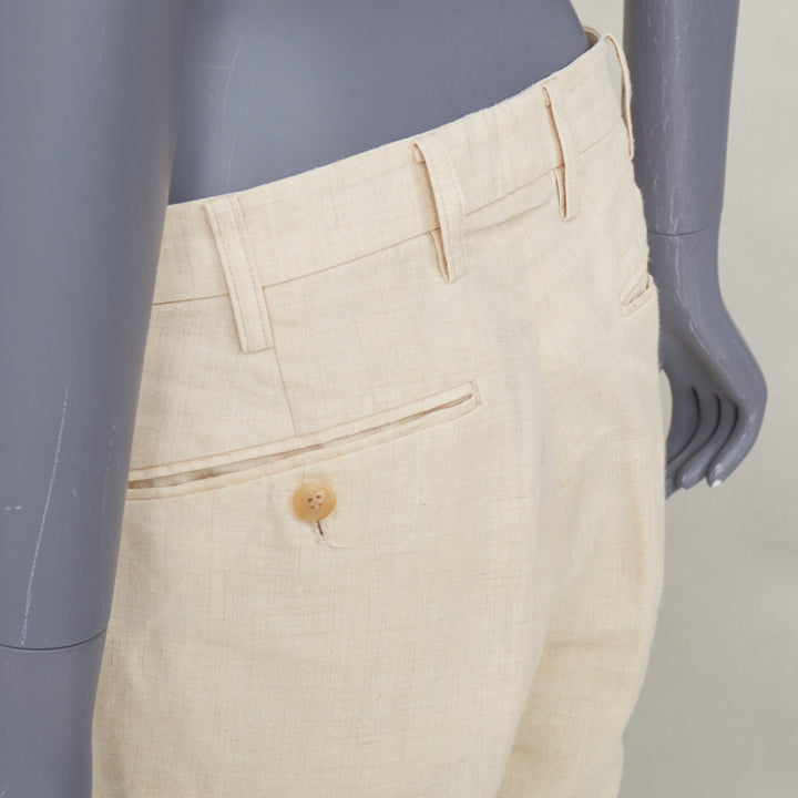 ISSEY MIYAKE MEN ivory  ramie hemp blend front crease tapered cropped pant JP1 S