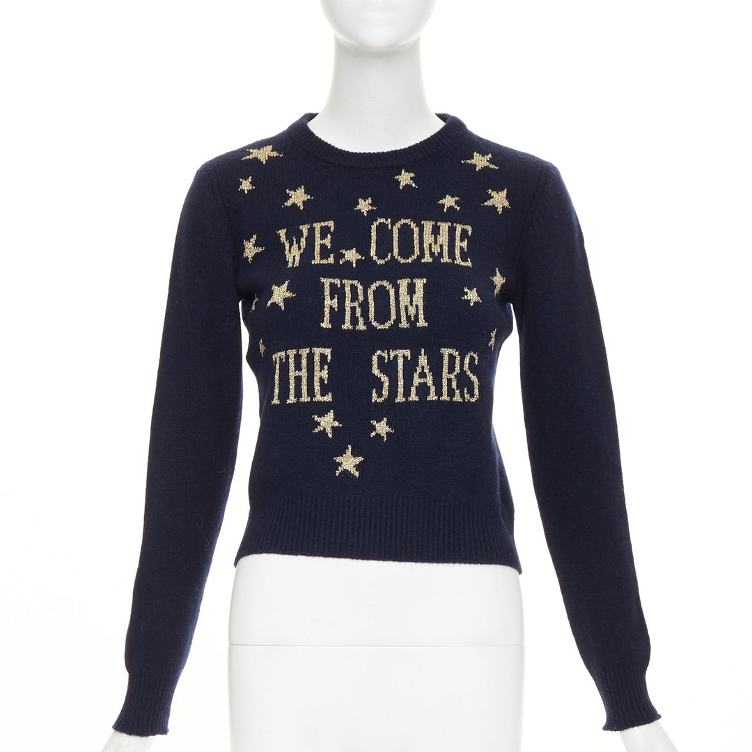 ALBERTA FERRETTI 2019 navy gold cashmere lurex We Come From Stars sweater IT38