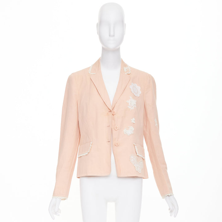 MOSCHINO Cheap and Chic lace butterfly applique pink cotton blend jacket IT48 XL