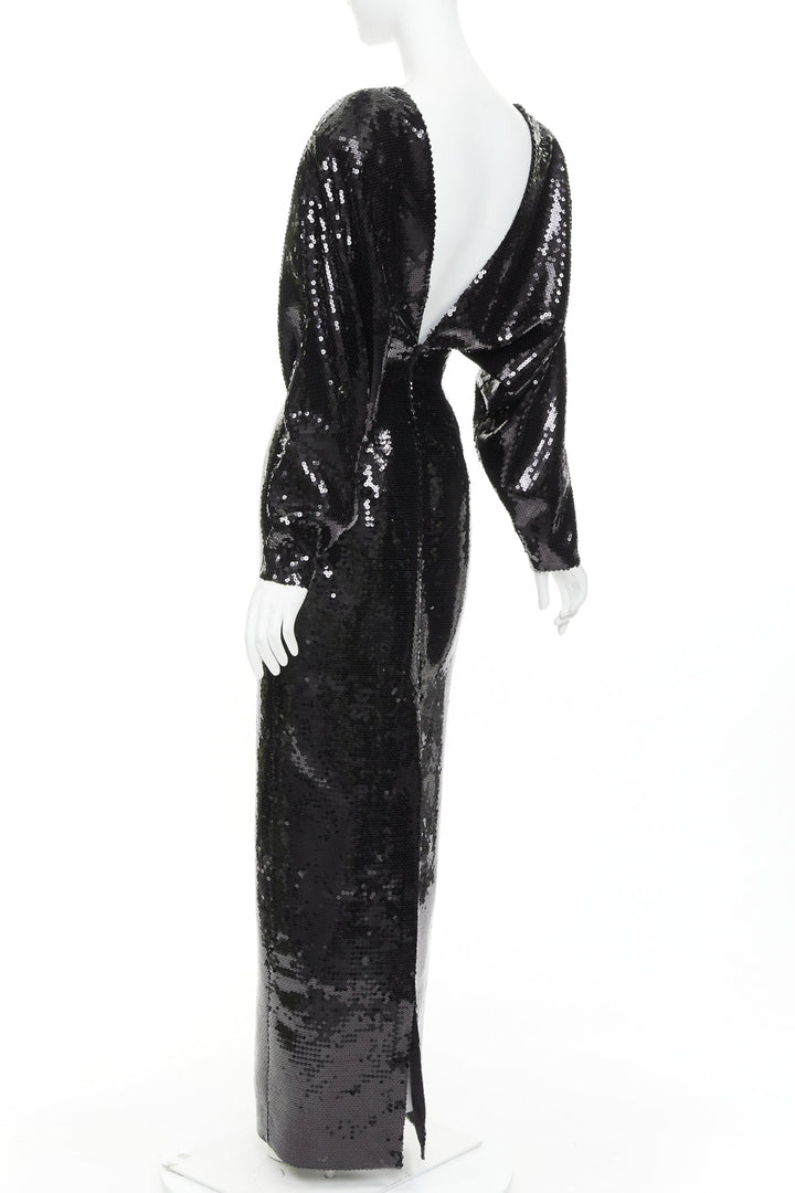 rare ALEXANDRE VAUTHIER COUTURE AW2022 Runway black sequin batwing gown dress