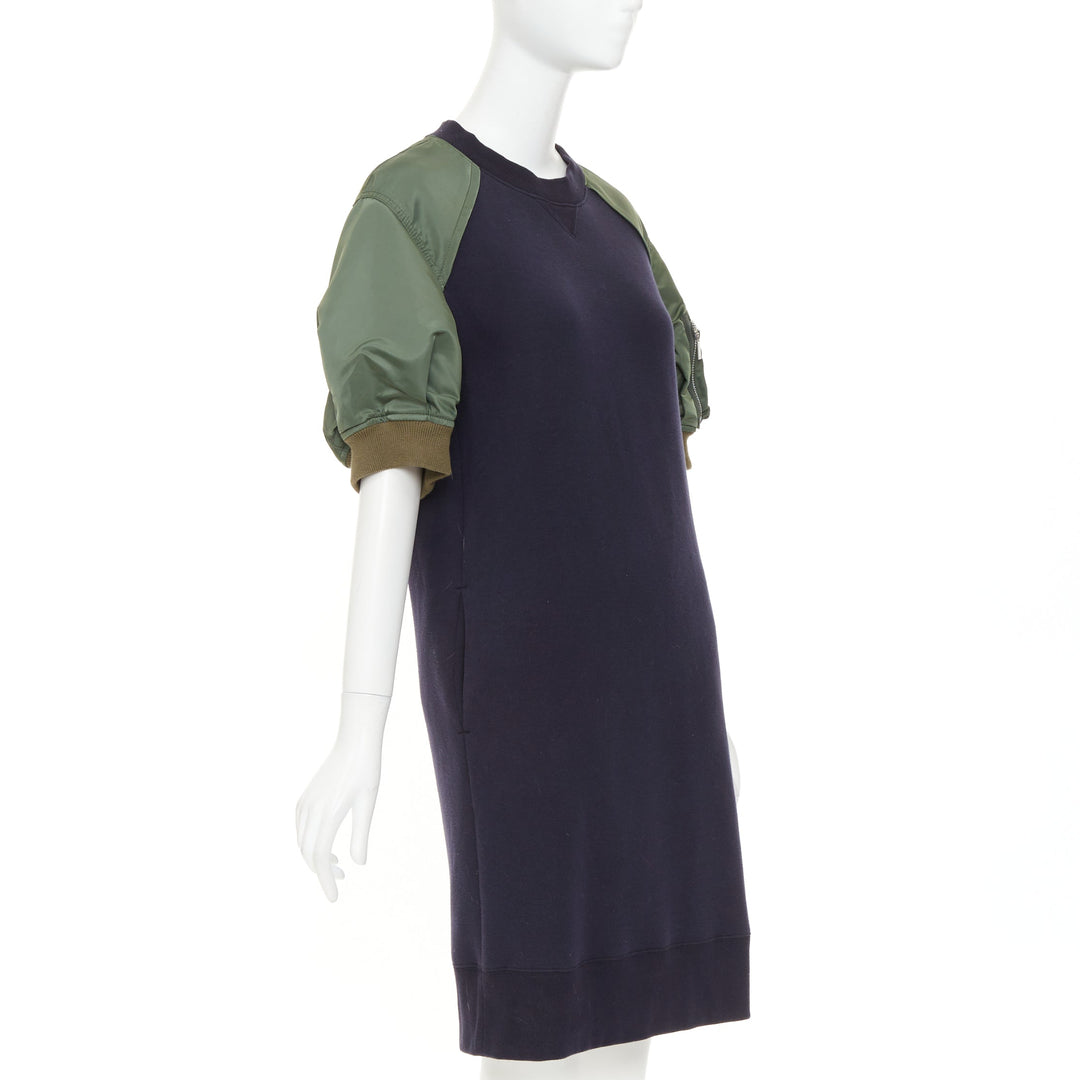 SACAI 2022 navy green sponge sweat MA-1 bomber sleeve sweater dress JP3 L