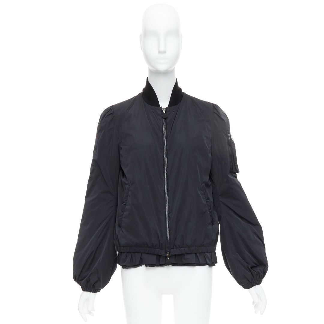 MONCLER G32-003 black logo puffer mesh trim nylon bomber Sz.2 M
