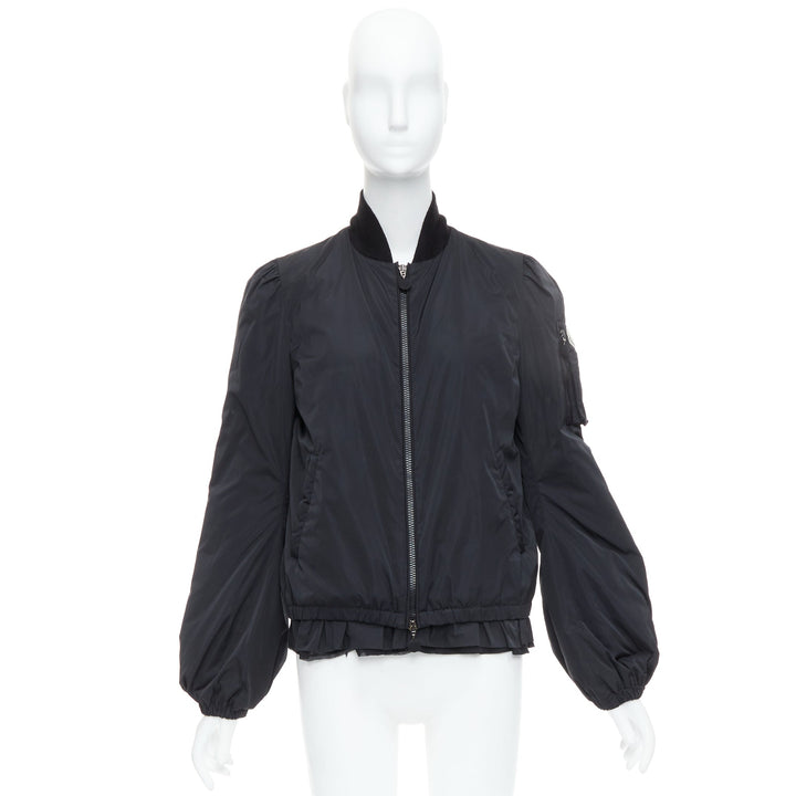 MONCLER G32-003 black logo puffer mesh trim nylon bomber Sz.2 M