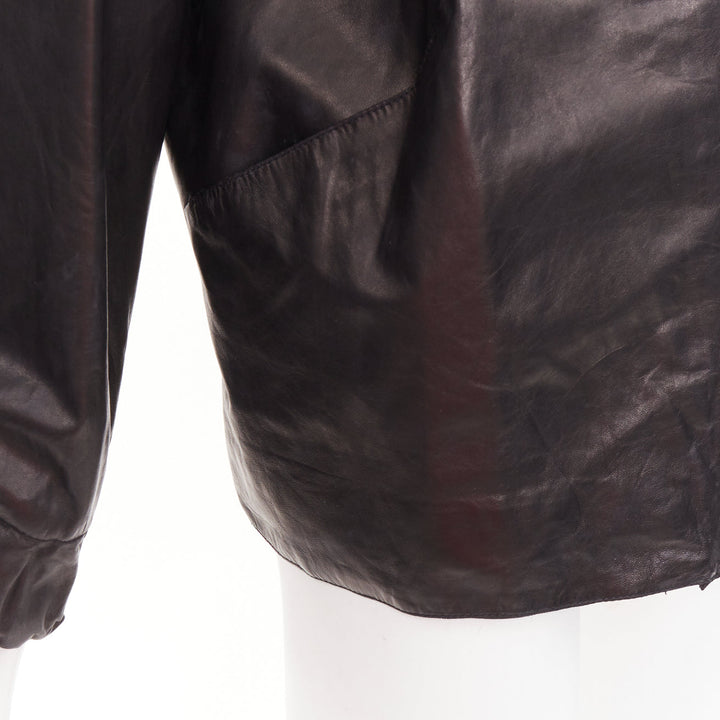 MARNI black lamb leather gathered collar zip up oversized jacket IT42 M