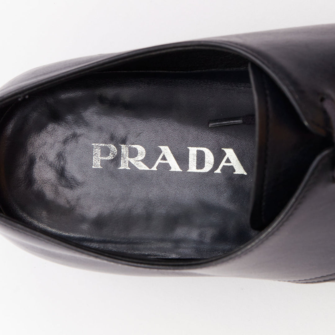 PRADA black leather square toe lace brogue shoes UK6.5 EU40.5